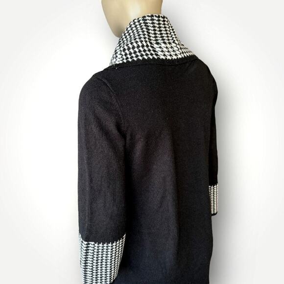 Jessica Howard Cowl Neck 3/4 Sleeves Knit Sweater Dress Size M Black Houndstooth - Picture 10 of 14